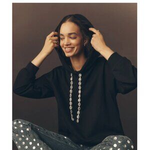 Anthropologie NWT Rhinestone Hooded Sweatshirt Black size L